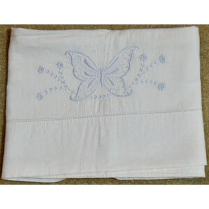 Pillowcase White Embellished Pale Blue Butterfly Unbranded Cotton Blend 30X20